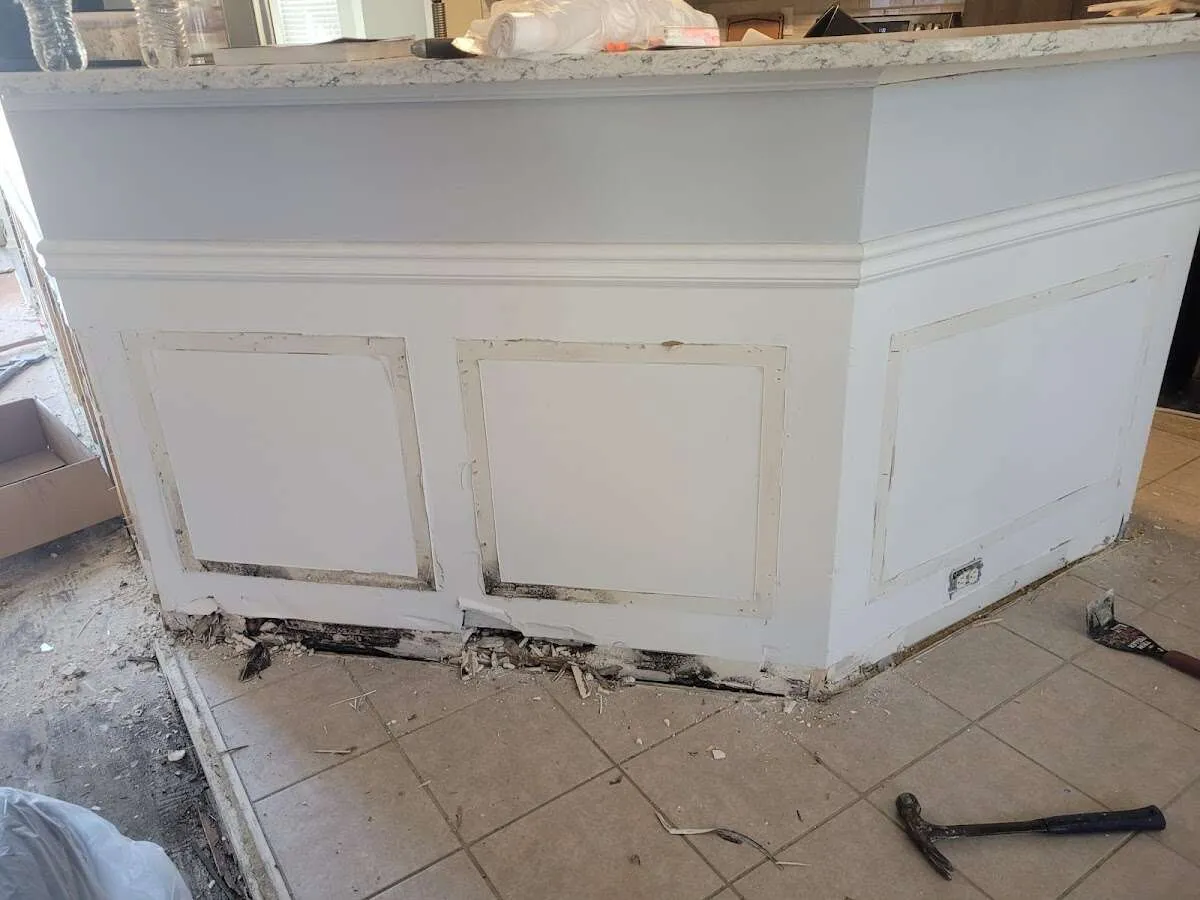 Water damage and mold on kitchen during Storm Damage Restoration in Durham